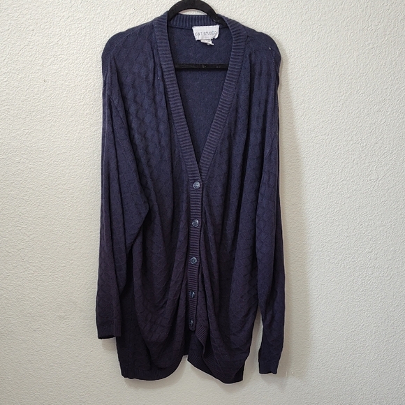 C.S.T. Studio Navy Blue Button-Up V-Neck Oversize Boxy Long Cardigan Plus Size 4 - Picture 1 of 5